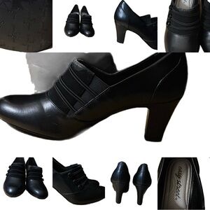 Easy Spirit Heeled Pumps Office Comfort Cushion Insole Black Faux Button 7.5